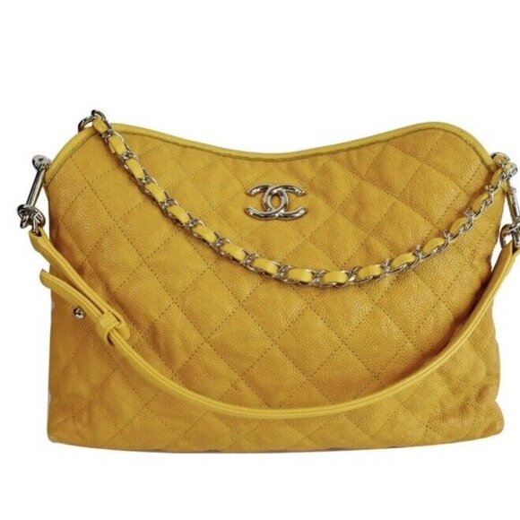 Chanel French Riviera Quilted CaviarLeather Hobo Bag Yellow (Pre-Owned) - Picture 13 of 14